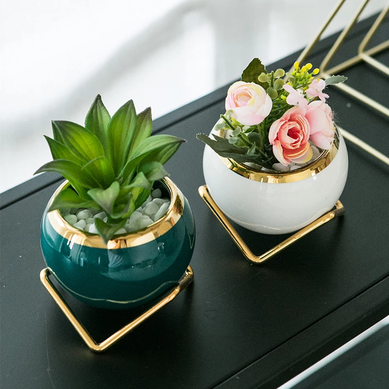 

Simple creative succulent planter with metal frame zakka combination potted ceramic plant pots
