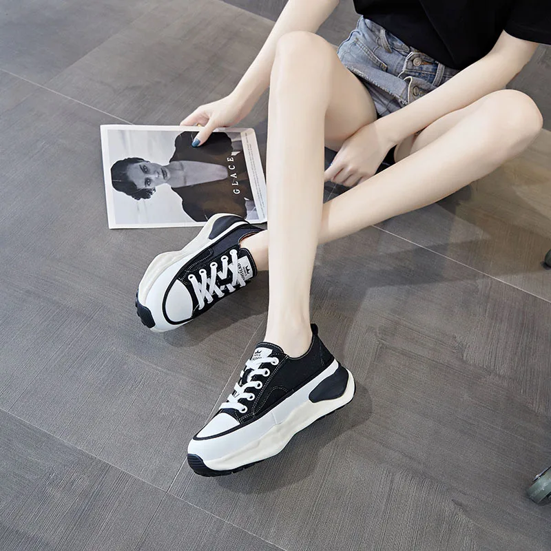 

Latest Classic Fashion Casual Black Canvas Chunky Sneakers Shoes Women, Black,green