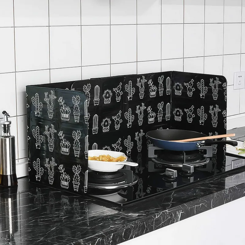 

Aluminium Foil Oil Splatter Guard Plate Gas Stove Splash Proof Screen Baffle Home Kitchen Accessories Cooking Tools Gadgets, Black white blue