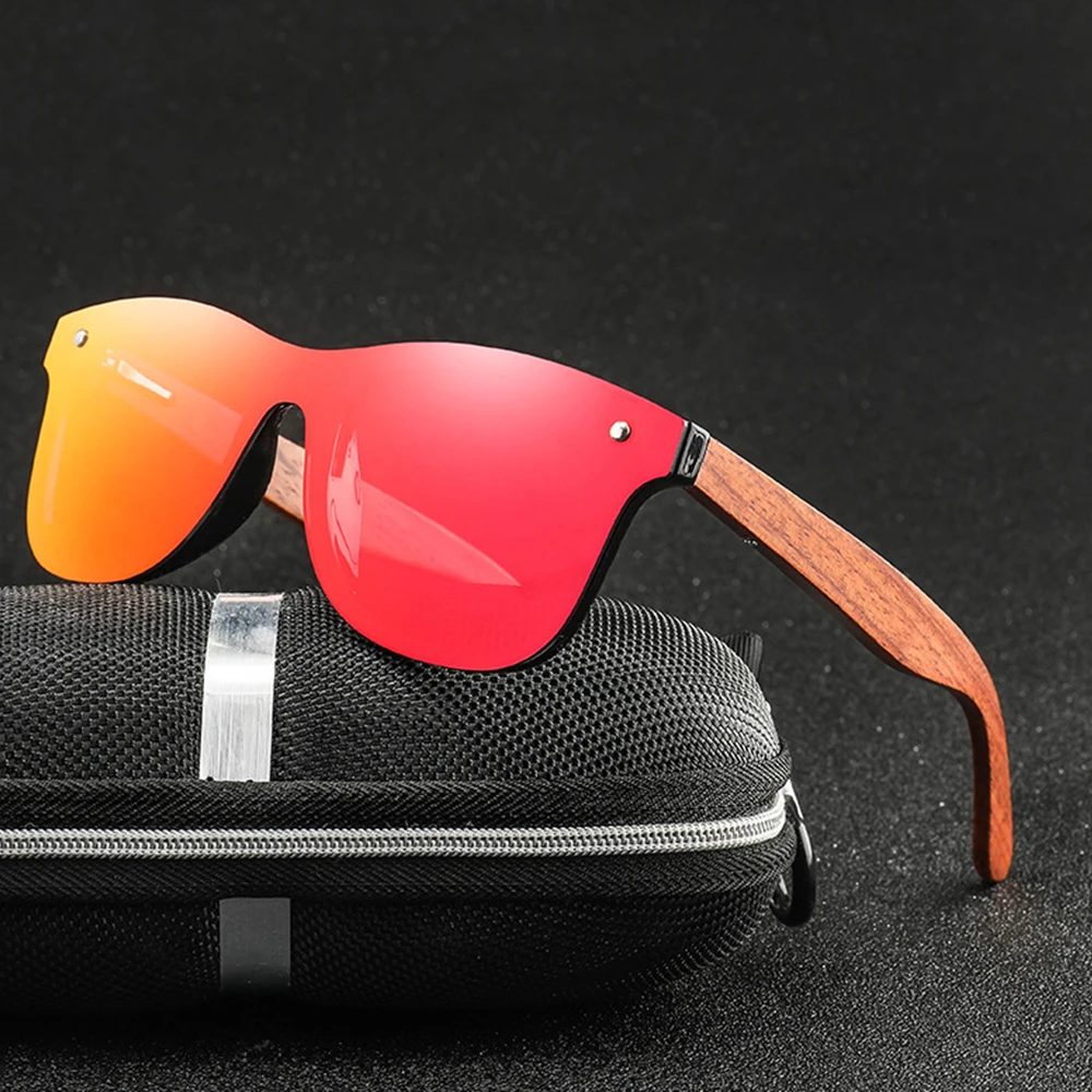 

KP1586 New design cool oversize pc frame sunglasses with wood bamboo leg, As picture or custom colors