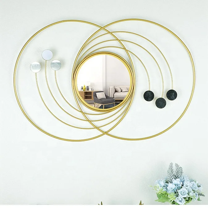 

Double Ring Circles Gold Metal Art Decorative Home Office Creative Design Wall Hanging Mirror