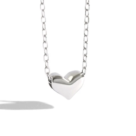 

H-N497 Women gift rhodium plate 925 sterling silver tiny heart charm necklace, White gold