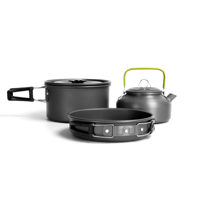 

High Quality Outdoor Aluminum Collapsible Ultralight Cook Pot Cast-Iron Fry Pans Camping Kettle Set Camping Cookware Mess Kit