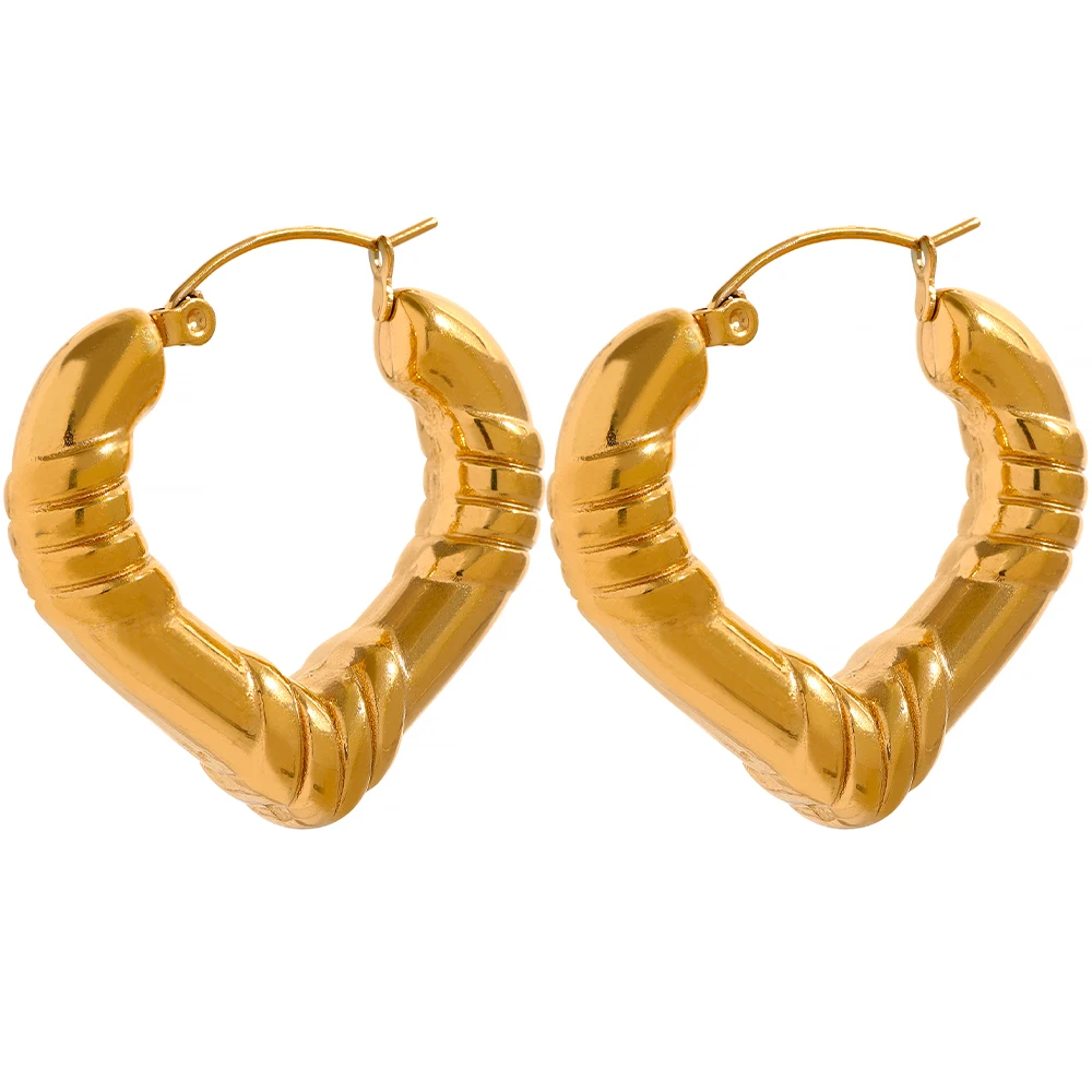 

JINYOU 1094 Heart Geometric Hollow Stainless Steel Huggie Hoop Earrings Gold Color Fashion Trendy Statement Charm Jewelry
