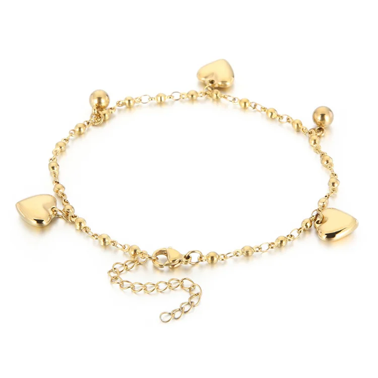 

Fashion women gold plated beads jewelry bracelet heart charm bracelets