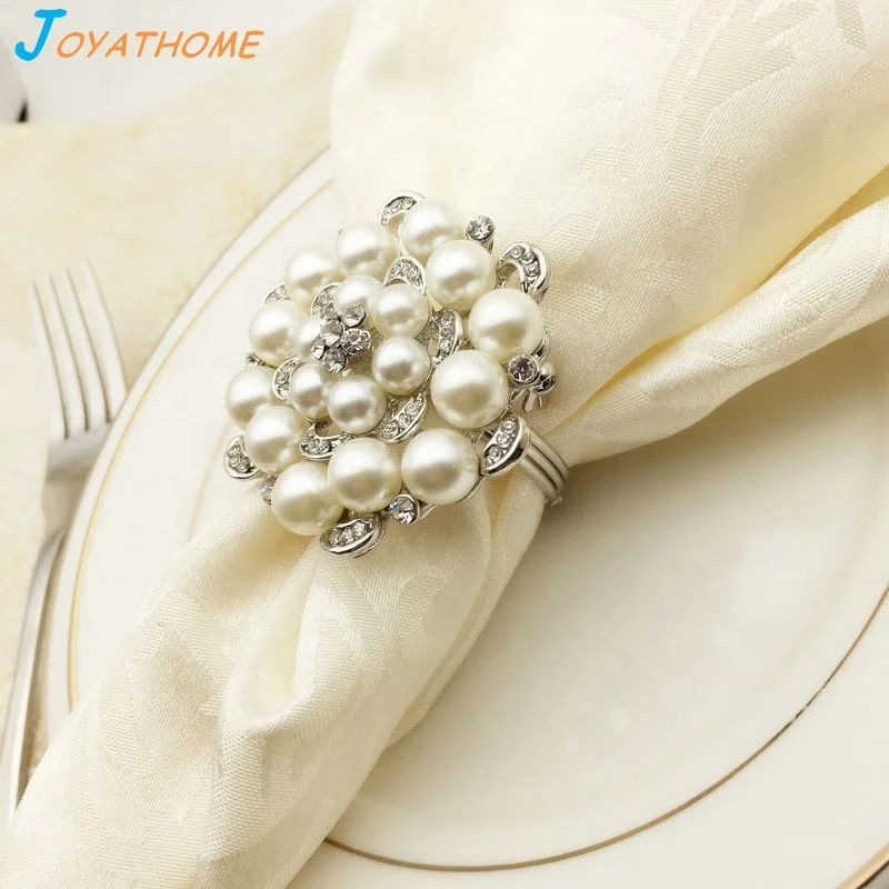 

Rose Flower Shape Pearl Napkin Table Ring Rings Holder Wedding Christmas Ornaments Decoration Party Decorations Set