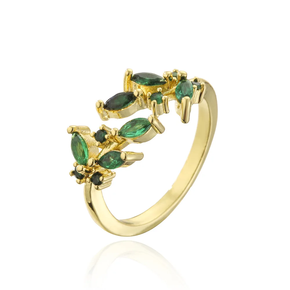 

Luxury Fashion Design Square Emerald Zircon Wedding Ring 18k Gold Plated Green Crystal Opening Ring