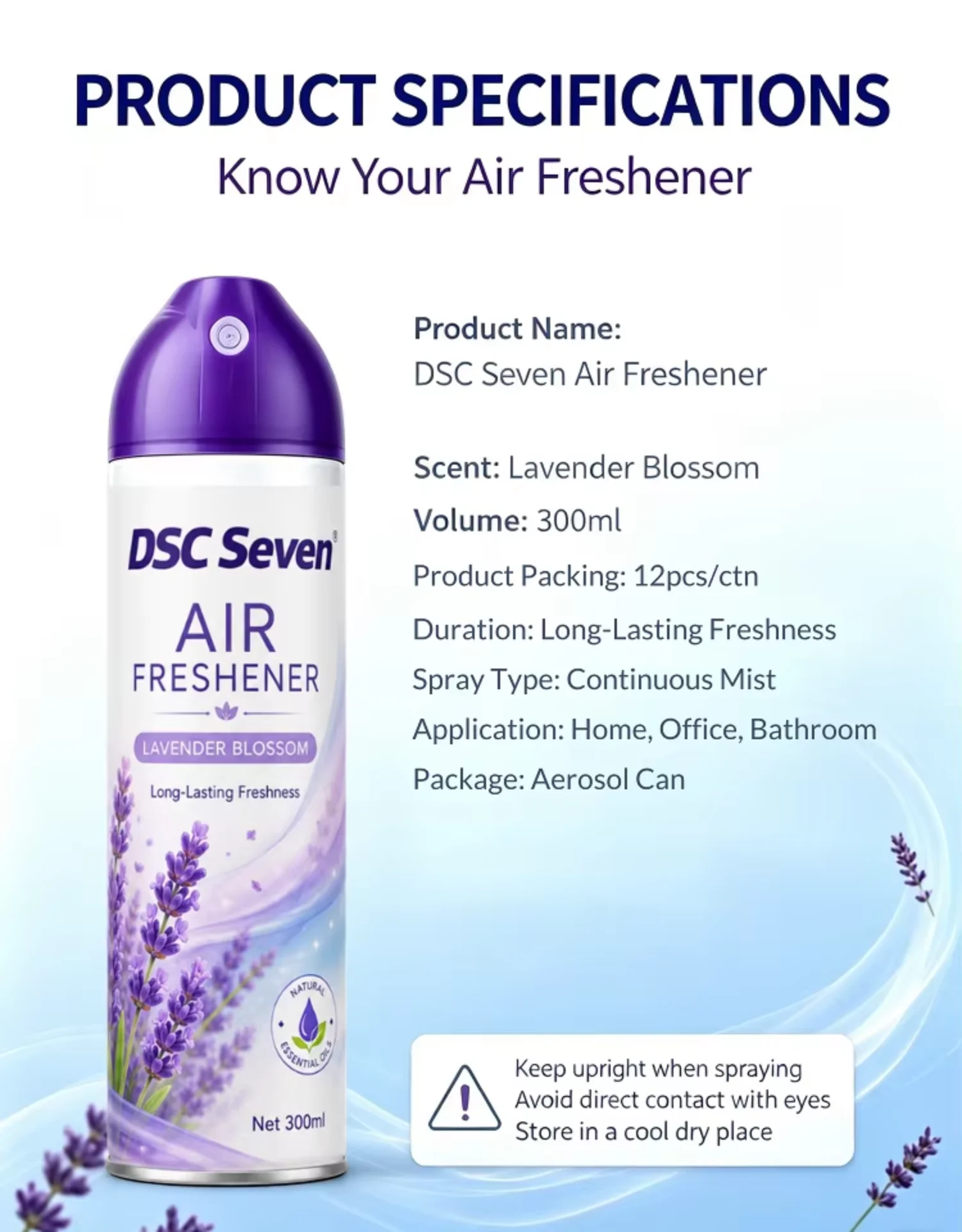 Private Label Lavender Scented Eco-Friendly Long-Lasting Aerosol Spray Air Freshener for Home & Office Use