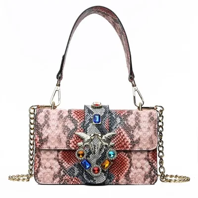 

Fashion leather handbags Knitted shoulder slung chain bag the snake diamond shoulder strap bag