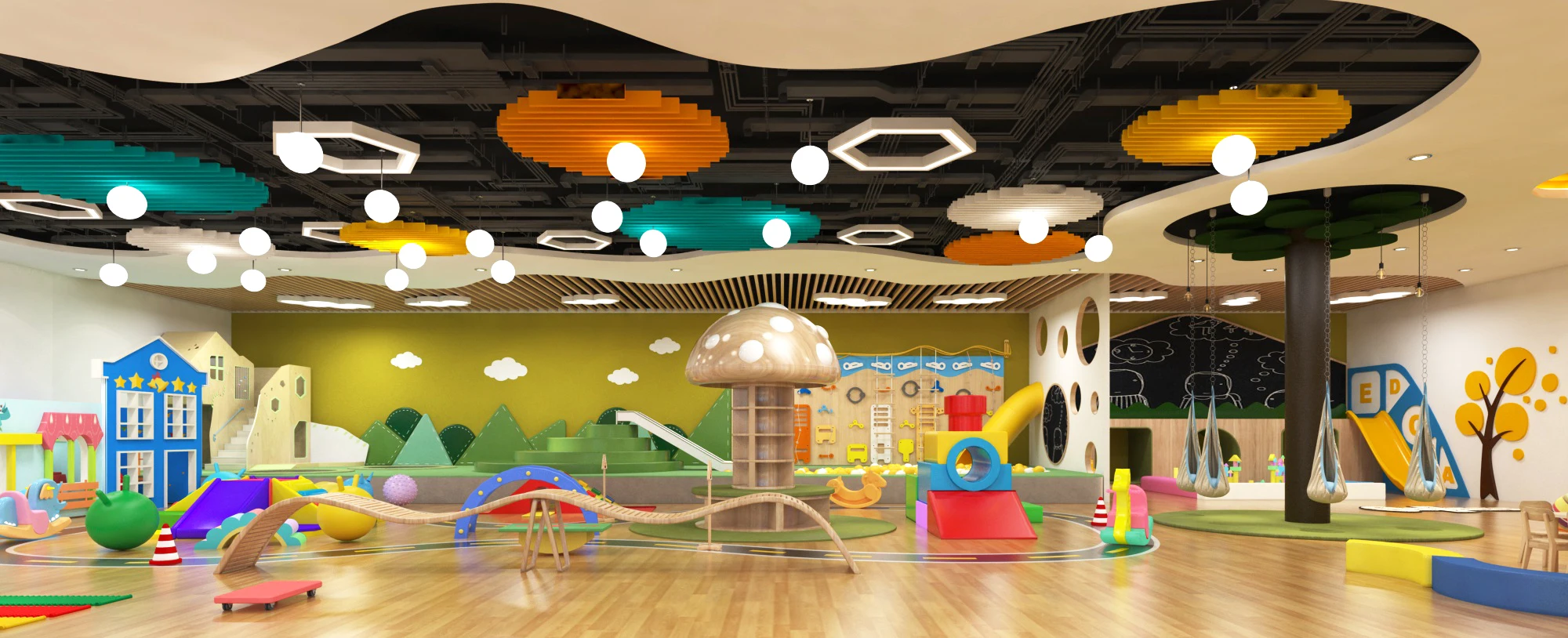 孩子们假装玩娱乐中心为儿童定制主题室内游乐场