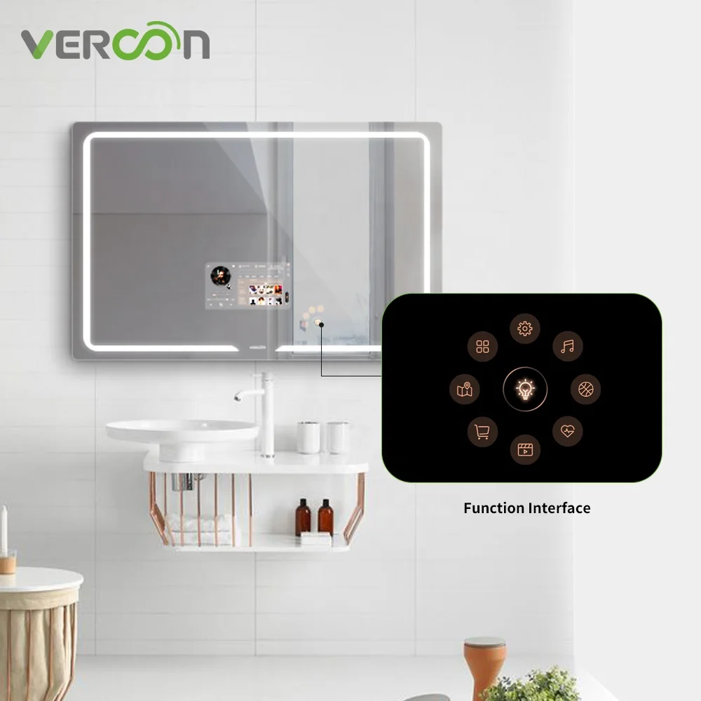 

Vercon high end bathroom touch screen smart mirror adjustable led bathroom mirror with led lights, Sliver