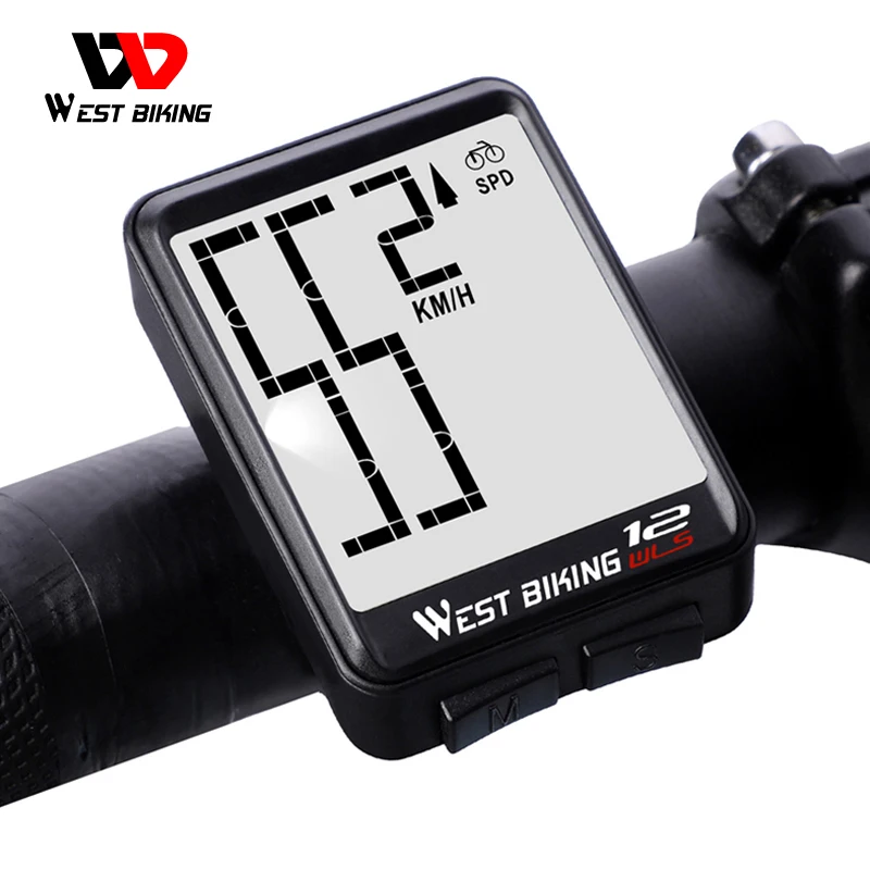 

WEST BIKING Large Size Screen Bike Computer Wireless Rainproof Backlight Odometer Cycling Stopwatch Bicycle Computer, Black/red/green/blue