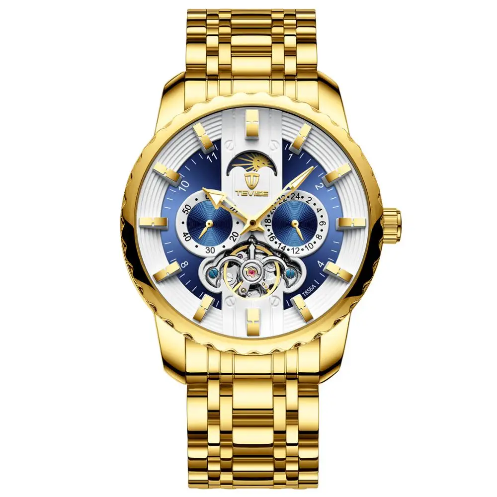TEVISE T856A Mens automatic Tourbillon  Wrist Watch Stainless Steel Band  3ATM Waterproof Military Sport watch