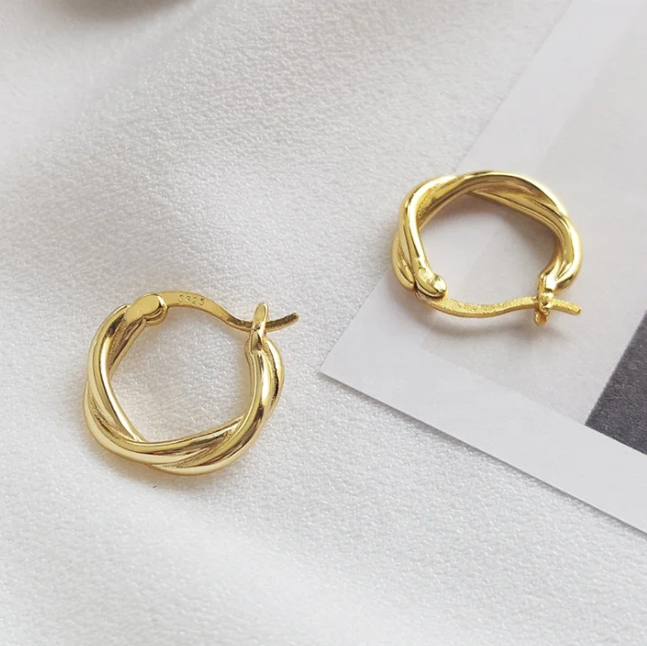 

Fashion 925 Sterling Silver Twist Gold Plated Hoop Earrings, Customized color