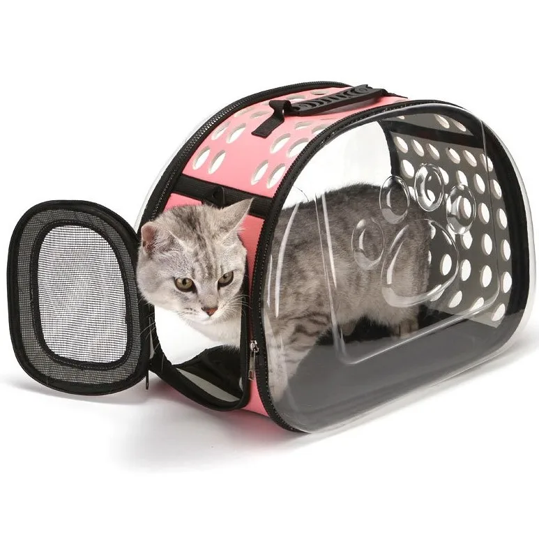 

Foldable Pet Carrier Bag Convenient Portable Cat Dog Transparent Carry Bag, Black,grey,pink,blue
