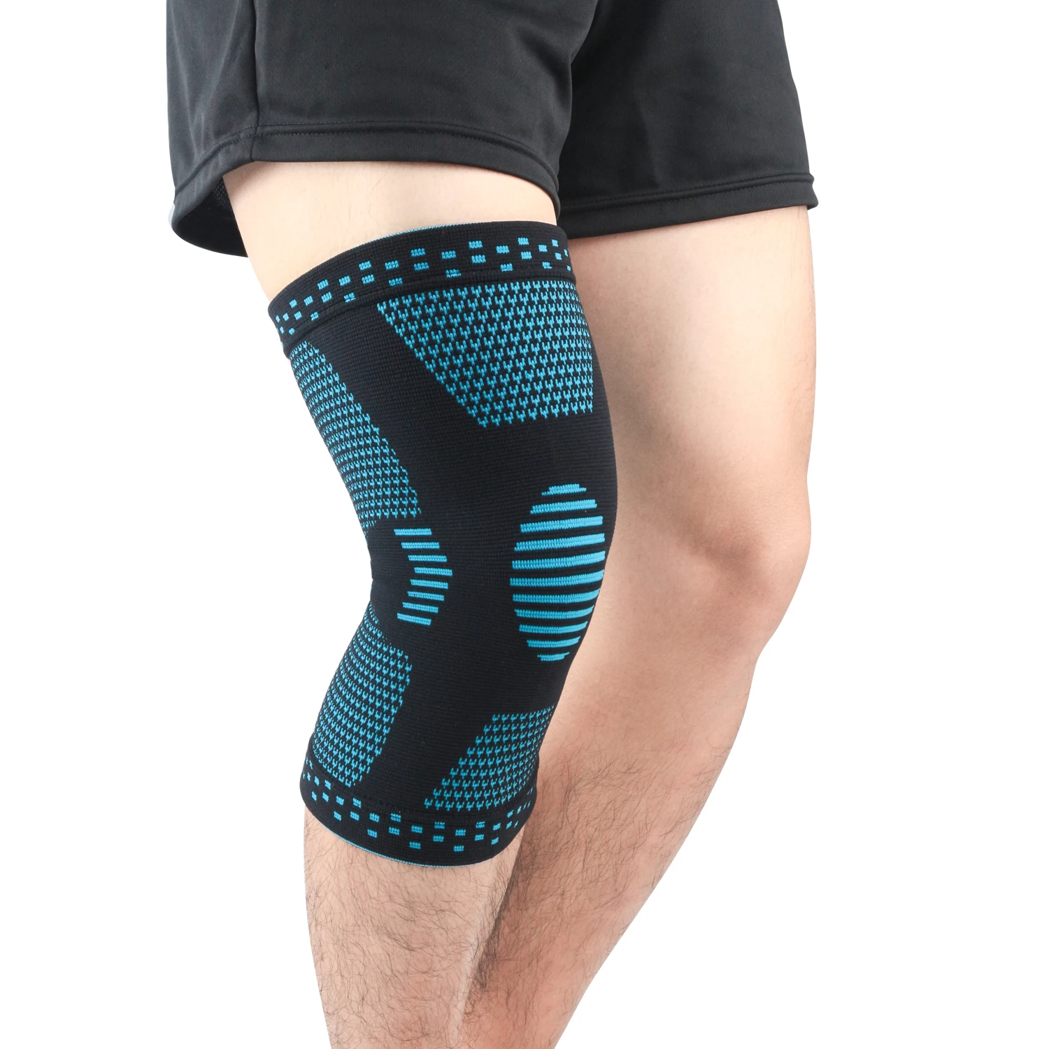 

Factory wholesale nylon elastic compression knee pad breathable compression knee support brace sleeve, Blue and black