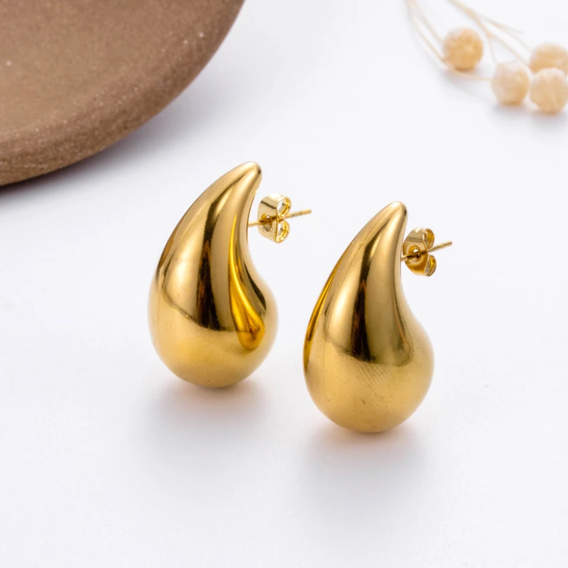 

2023 Trendy womens statement jewelry big earrings hollow stud earring water drop chunky stainless steel stud earrings