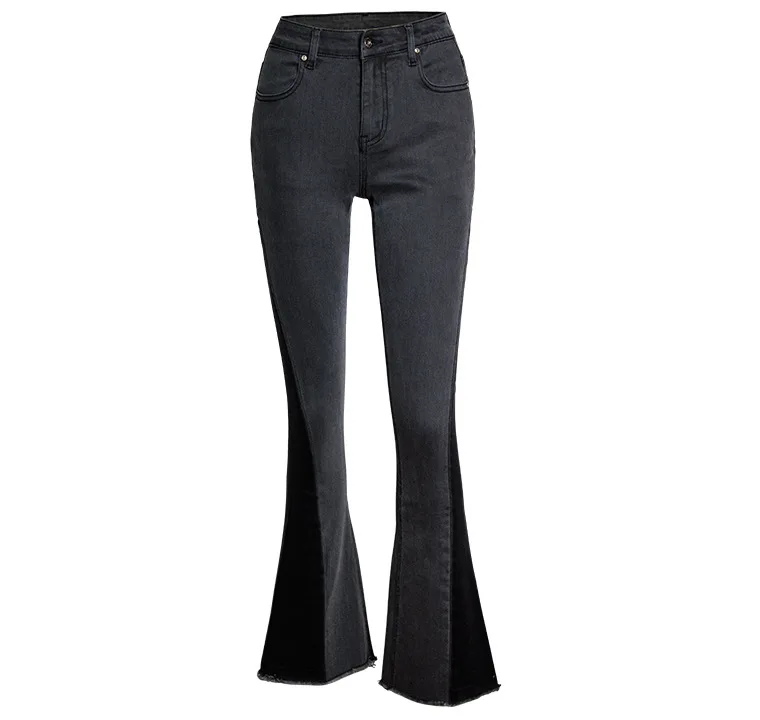 

Women's black wide-leg pants for fall Middle-waisted solid color jeans Flared trousers