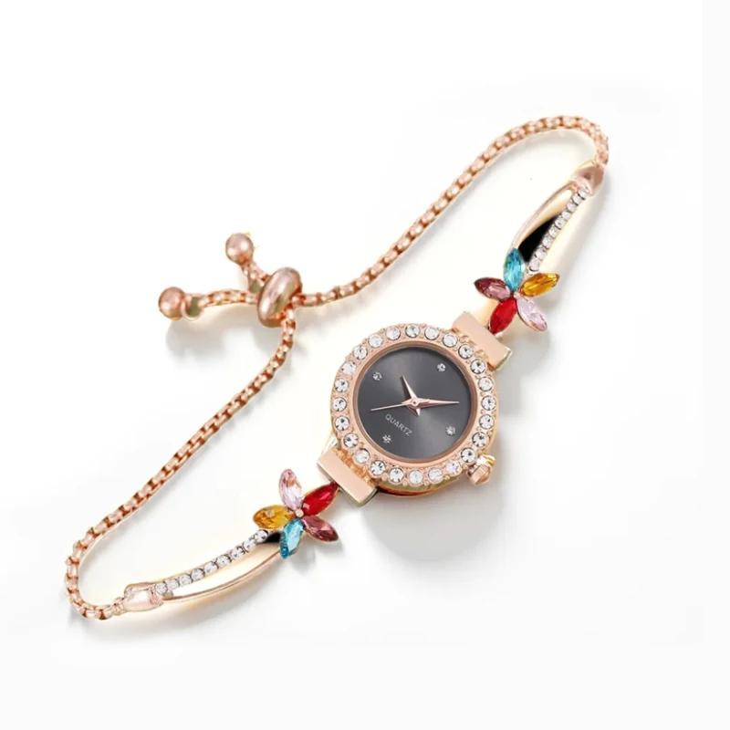 

New girls women flower colored diamond crystal watch quartz ice out watches logo