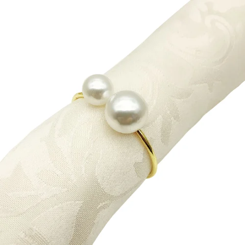 

Luxury design plain clear gold metal iron faux pearl napkin ring for wedding table decoration