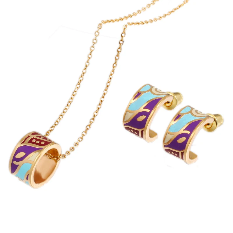 

Ring Pendant Necklace And Earrings Sets African Costume Stainless Steel Jewelry Sets For Women Enamel Jewelry Sets Wholesale
