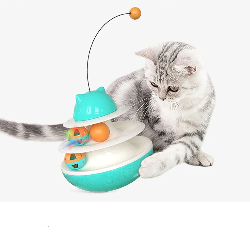 

3 Layer Colorful Balls Interactive Kitten Fun Mental Physical Exercise Puzzle Tower Toys Cat Pet Toy, Blue/green/yellow