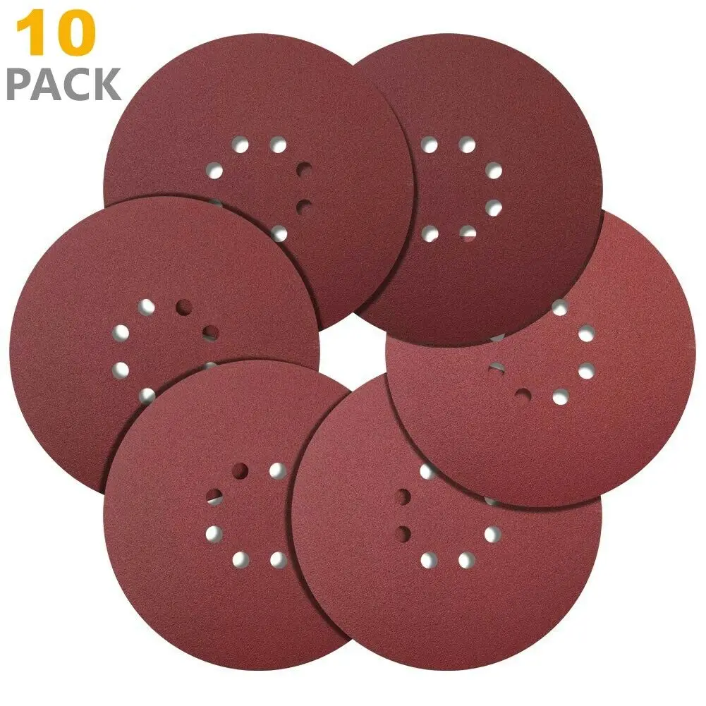 

USA Warehouse Shipping Within 24h 10PCS 9" 8-Hole Hook Loop Sandpaper Disc 40 80 120 240 Grit