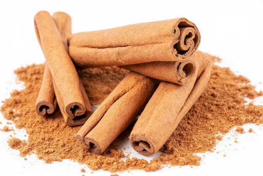 Close-up of cinnamon sticks and ground cinnamon showing natural spice texture