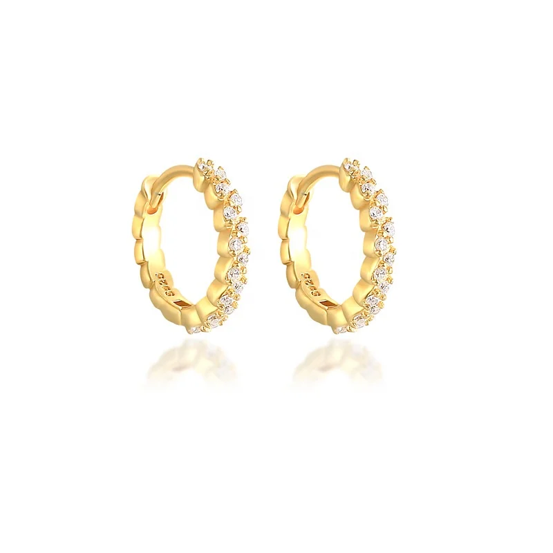

925 Silver Earrings Hoop Delicate Zirconia Pave Earrings 2021, Gold/silver