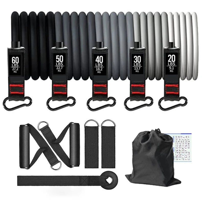 New Design Pulling Training Fitness Gym Yoga Exercise High Elasticity 100/150/200 LB 11PCS Black TPE Latex Resistance Band Set