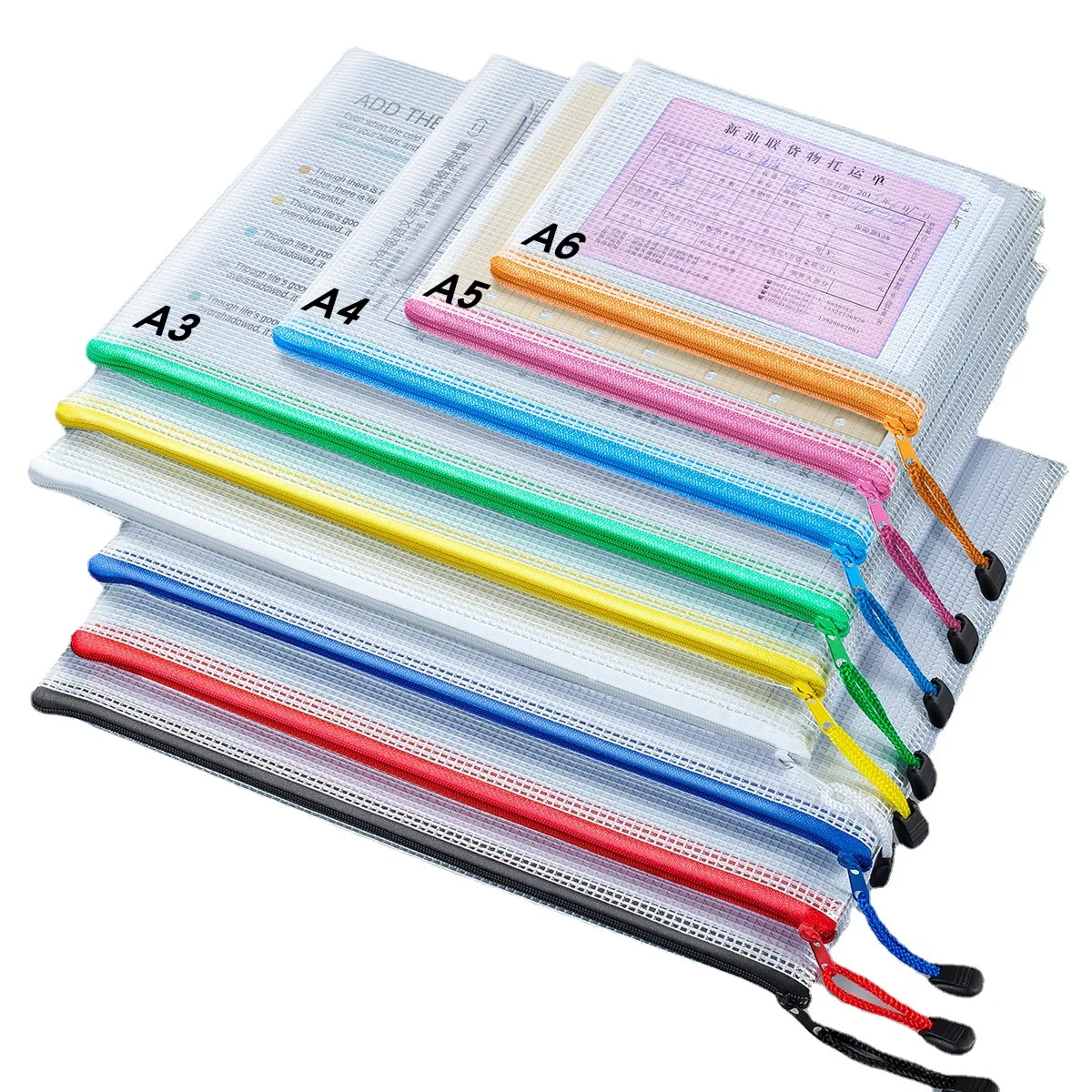 

A4 plastic mesh zipper pouch document folders bags waterproof zip file folders for school office supplies pvc document bag