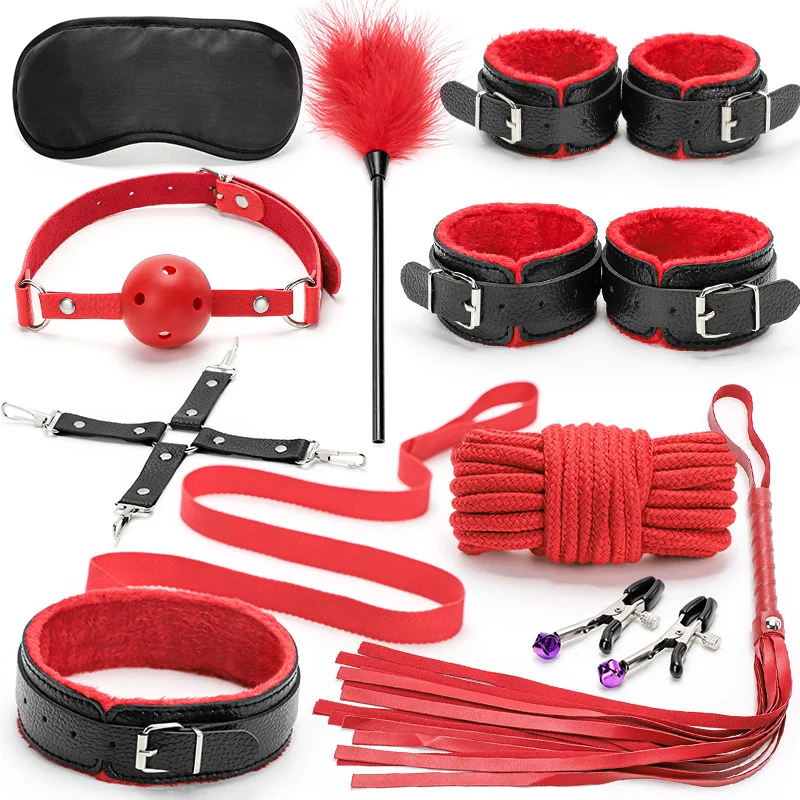 10pcs Erotic Sex Toys For Adult Game Leather Erotic Bdsm Sex Kits Bondage Handcuffs Sex Game 