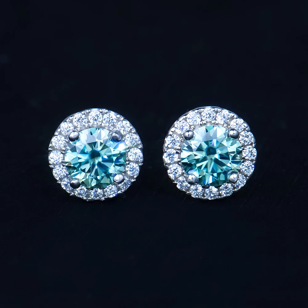 

Gra 0.5 Ct Moissanite Diamond Colorful Blue Green Gemstone Stud Earring 925 Sterling Silver Stud Earrings For Girls