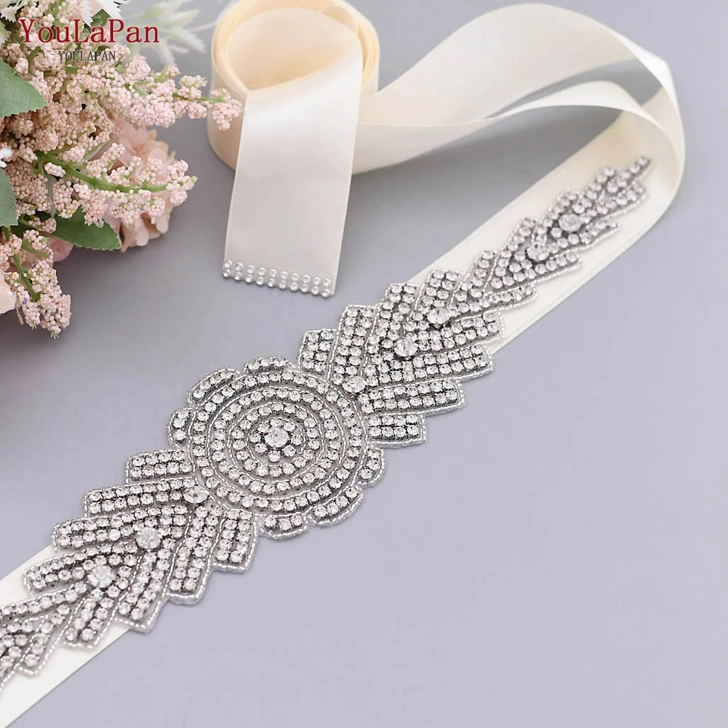 
YouLaPan S23 Luxury Floral Bridal Sashes Belt, Rhinestone Appliques Belt Sash for Wedding Dress 