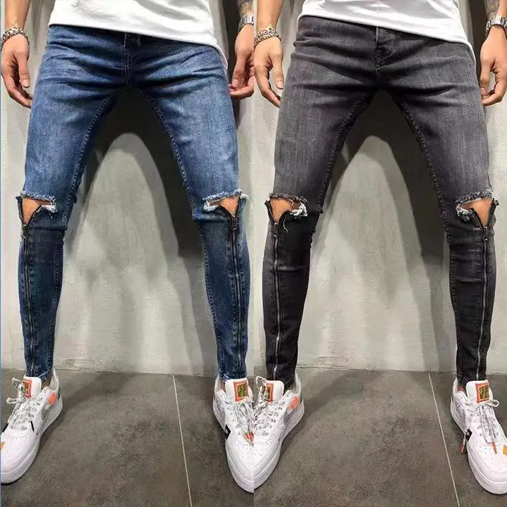 

Dropshipping Custom Distressed Wash Denim Scratch Jeans Pants Softer Elastane Twill Skinny Fitting Ripped Jeans For Men