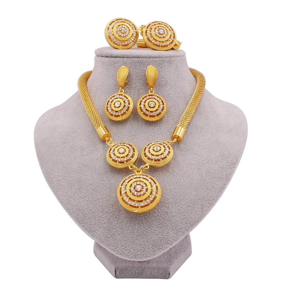 

Jewelry sets Dubai Gold plated for women necklace earrings bracelet ring african bridal wedding necklaces jewellery set gifts