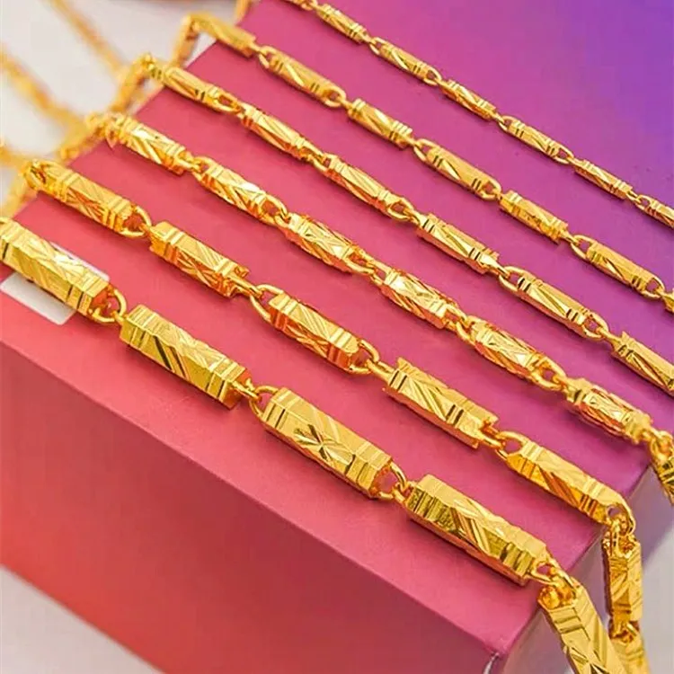 

24K Gold Plated Solid Pure Hexagonal Necklace Vacuum Electroplated Hexagonal Chain Exquisite Gold Men And Women Jewelry