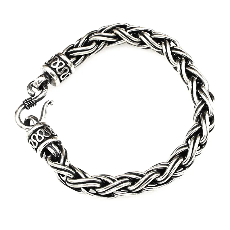 

925 Sterling Silver Hand-woven Bracelet for Men Retro Punk Style Creative Personality Jewelry Male Jewelry