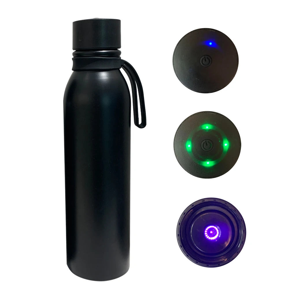 

UV light self cleaning private label customised sports cup Ultraviolet sterilizing water bottle stainless steel tumbler, Black, blue