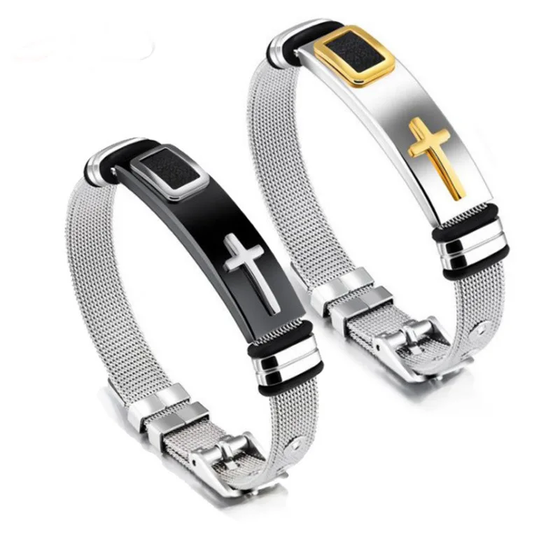 

Hip-Hop Jewelry Religious Catholic Belt Men's Cross Titanium Steel Bracelet