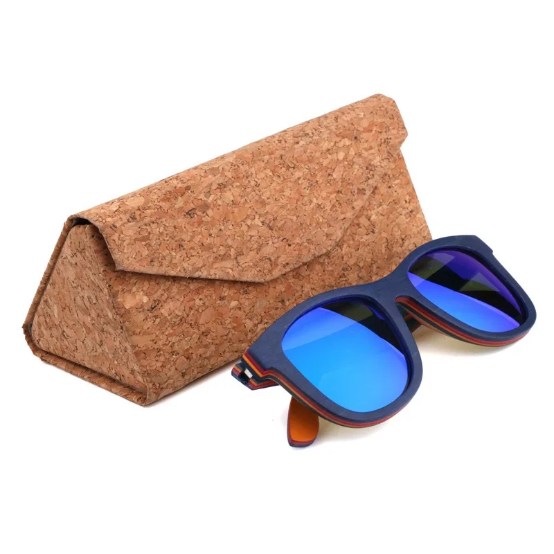 

Reading Glasses Eyeglass Case Triangle Folding Cork Box Wood Sunglasses Case