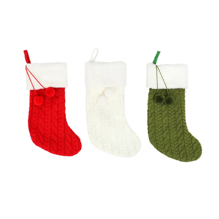 

Wholesale 2021 New Gift Christmas Decorations Hanging Stocking Knitted Christmas Socks, 3 colors