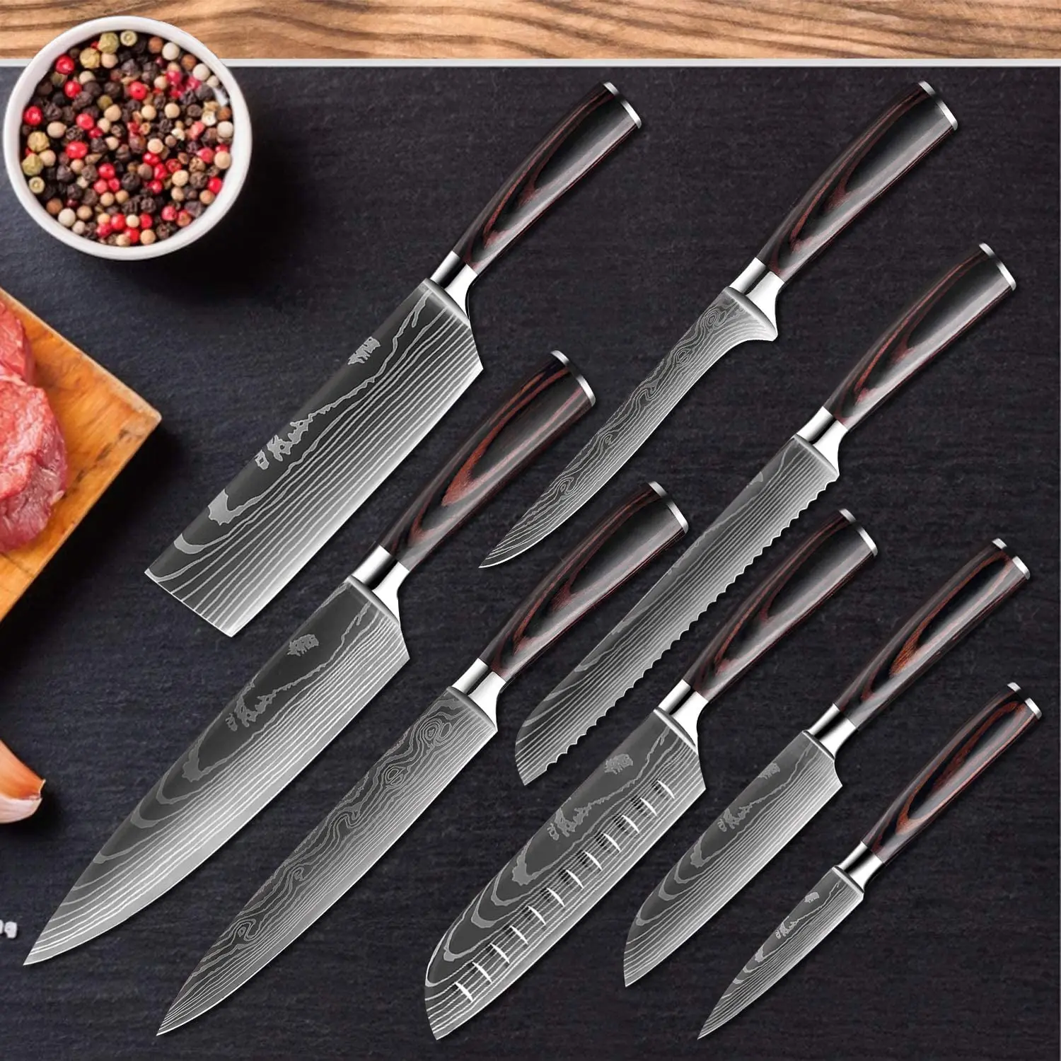 

Hot selling damascus collection kitchen chef knife set damascus knife set