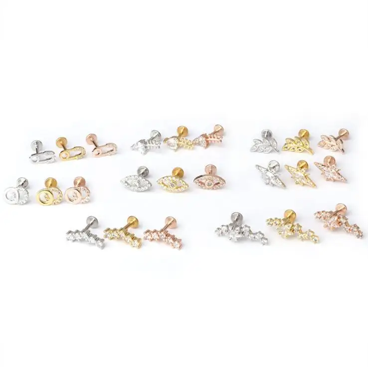 

21010102 Stainless Steel Threaded Lip Stud inner Ear Stud Mini Earrings Crystal Screw Piercing Jewelry For Body