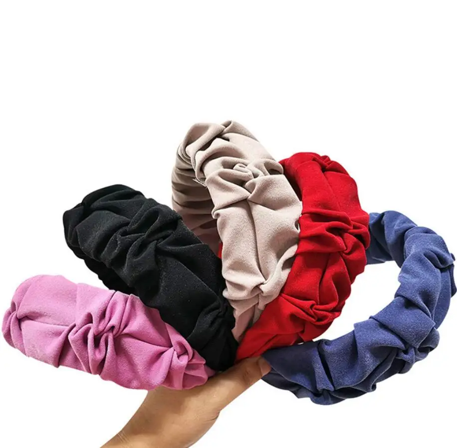 

Fashion Women Simple Headband Satin Fabric Wide-brimmed HairBand Pleated Vintage Pure Color Hairband Hair Accessories, Picture shows
