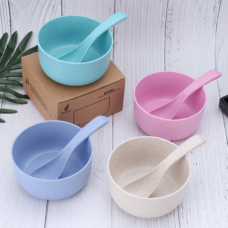 

Salad Soup Baby Noodle Rice Feeding Food Serving Wheat Straw Colorful Eco Plastic kindergarten Bowl Durable, 4 colors avaliable