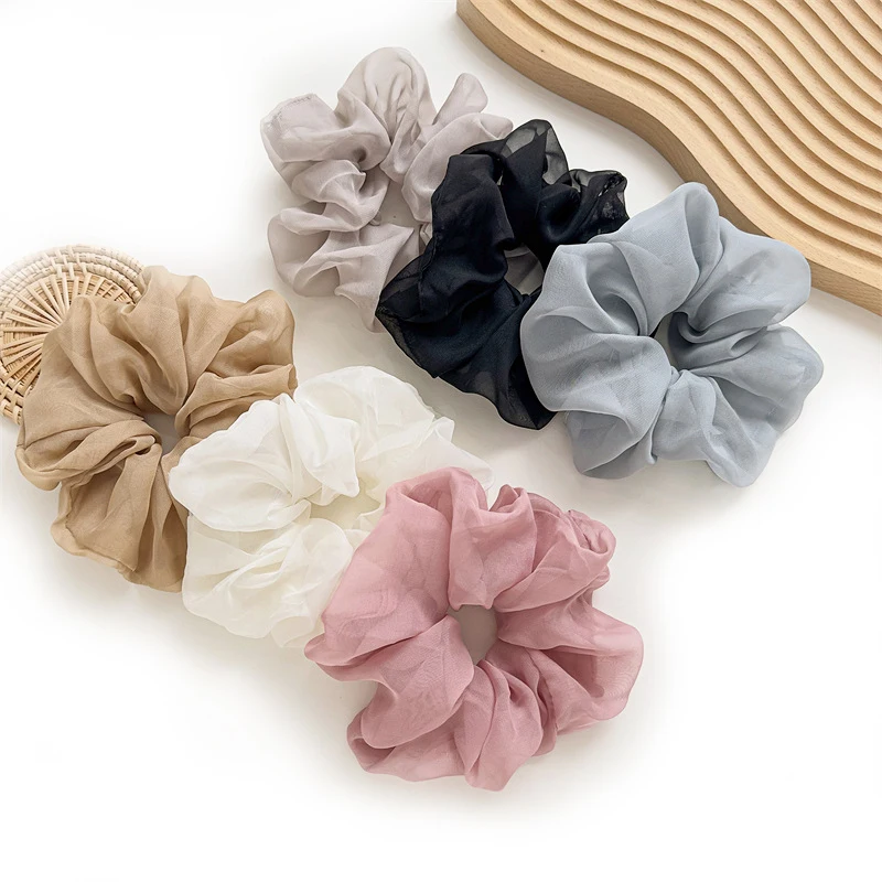 

MIO Mesh Light Summer New Arrived Hair Scrunchies Solid Color Big Hair Rope Elegant Style For Girls Lady