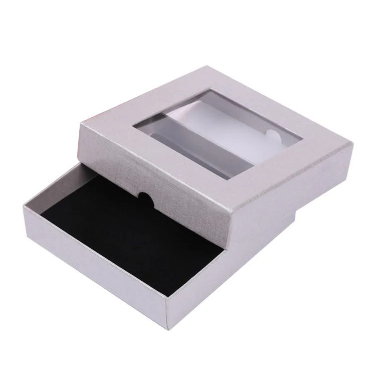 

Window Clear Top Jewelry Boxes Gift & Craft Lid and Base Box Paper jewelry Box Foam Insert PVC  with Black Customized LY