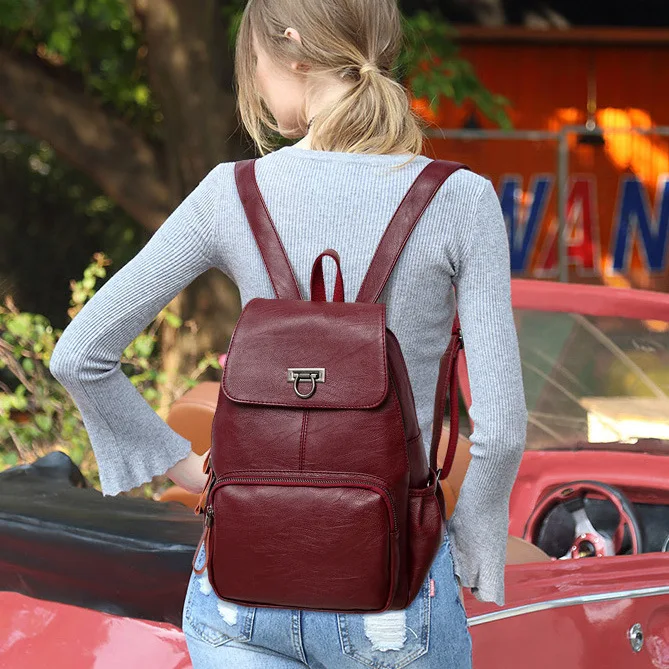 

2020 New Women Fashion Backpack Handbag Casual Black Backpack Leather Genuine