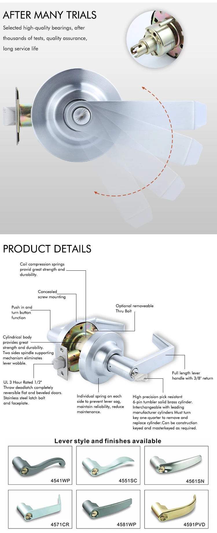 1 Million Cycles Heavy Duty North America Market Commercial Lock Grade